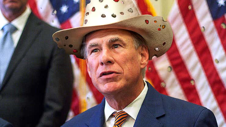 Image for Ricocheting Bullets Swiss Cheese Greg Abbott’s Hat During Press Conference
